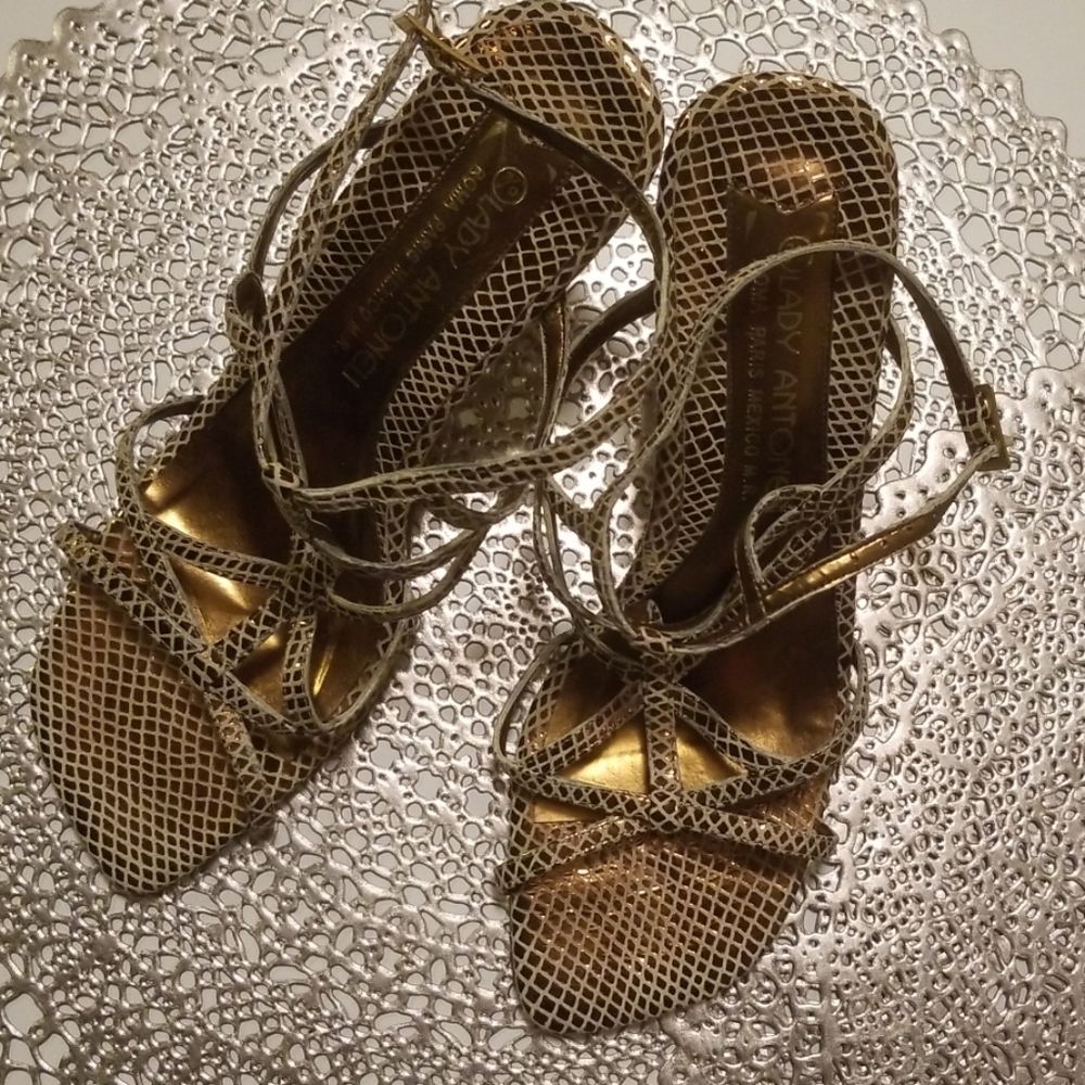 Square Toe Copper Leather Strappy Sandals